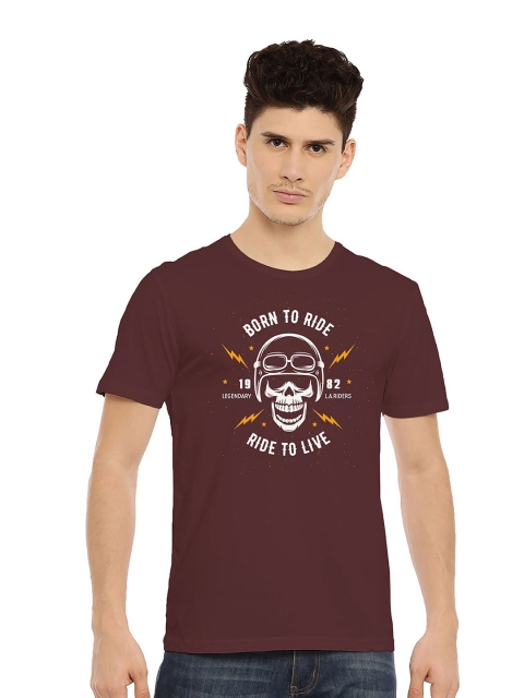 

MASH UNLIMITED Men Maroon & Off White Biker Printed Slim Fit T-shirt