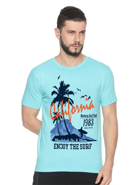 

MASH UNLIMITED Men Turquoise Blue & Orange Printed Tropical Slim Fit T-shirt