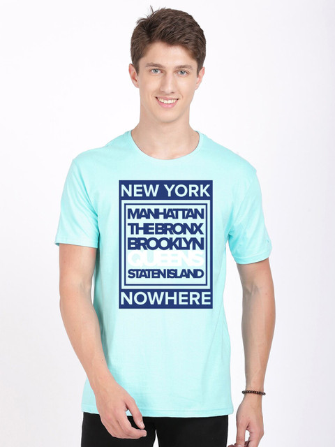 

MASH UNLIMITED Men Turquoise Blue Typography Printed Slim Fit T-shirt