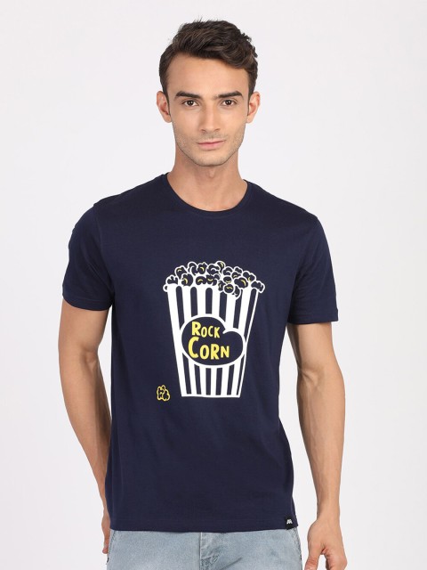 

MASH UNLIMITED Men Navy Blue & White Printed Slim Fit T-shirt