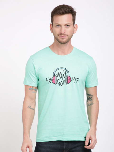 

MASH UNLIMITED Men Turquoise Blue & Black Printed Slim Fit T-shirt