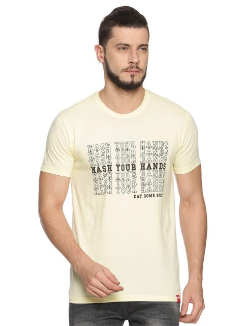 

MASH UNLIMITED Men Off White & Black Typography Printed Slim Fit T-shirt