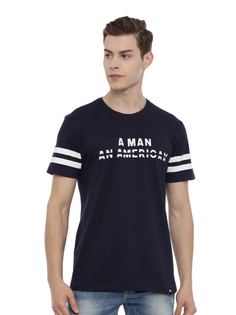 

MASH UNLIMITED Men Navy Blue & White Printed Slim Fit T-shirt