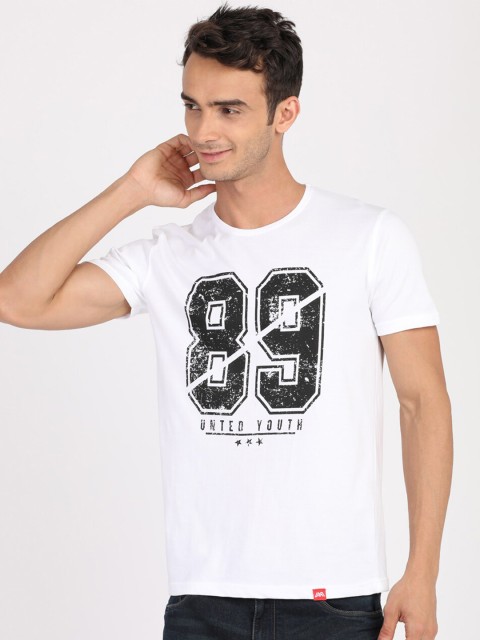 

MASH UNLIMITED Men White & Black Typography Printed Slim Fit T-shirt