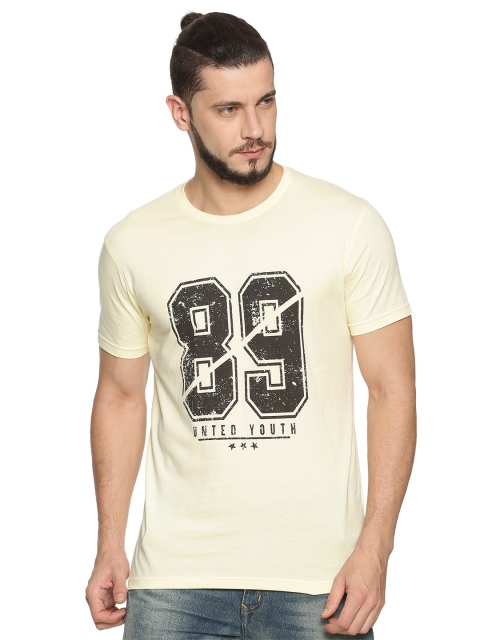 

MASH UNLIMITED Men Off White & Black Typography Printed Slim Fit T-shirt