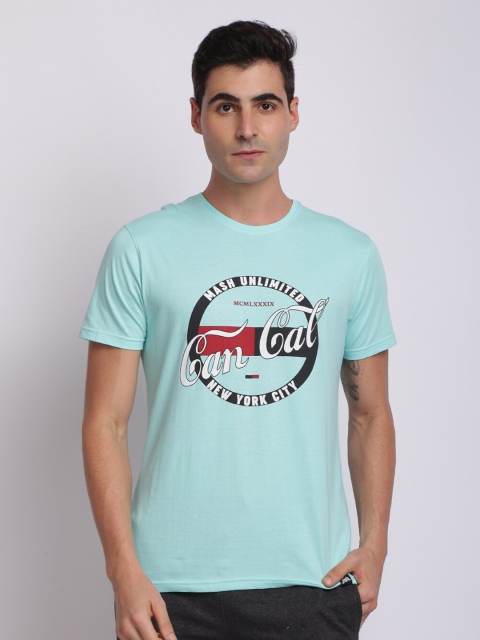 

MASH UNLIMITED Men Turquoise Blue & White Printed Slim Fit T-shirt