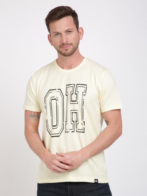 

MASH UNLIMITED Men Off White & Black Typography Printed Slim Fit T-shirt