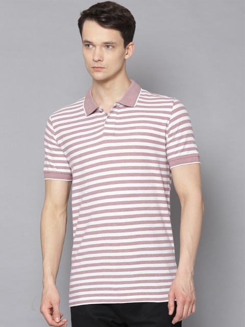 

LINDBERGH Men Pink & White Striped Polo Collar Slim Fit T-shirt