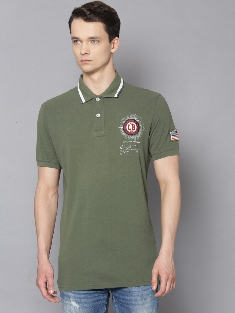 

LINDBERGH Men Olive Green Brand Logo Polo Collar Applique Slim Fit T-shirt