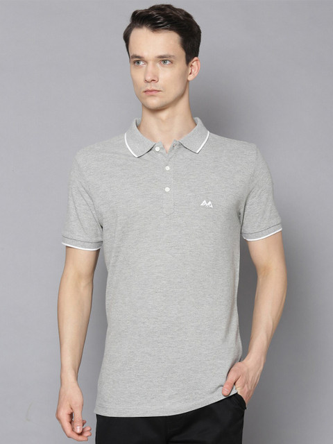 

LINDBERGH Men Grey Melange Polo Collar Slim Fit T-shirt