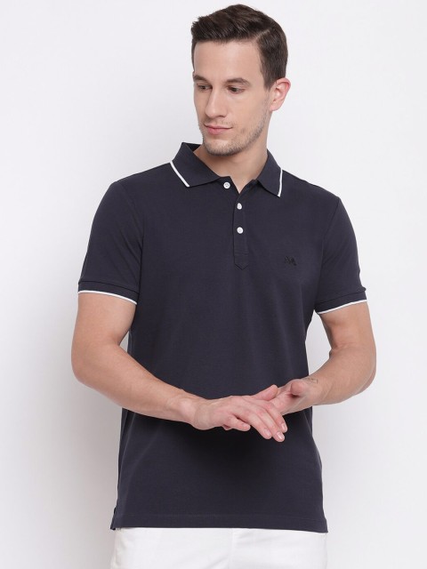 

LINDBERGH Men Navy Blue Polo Collar Slim Fit T-shirt