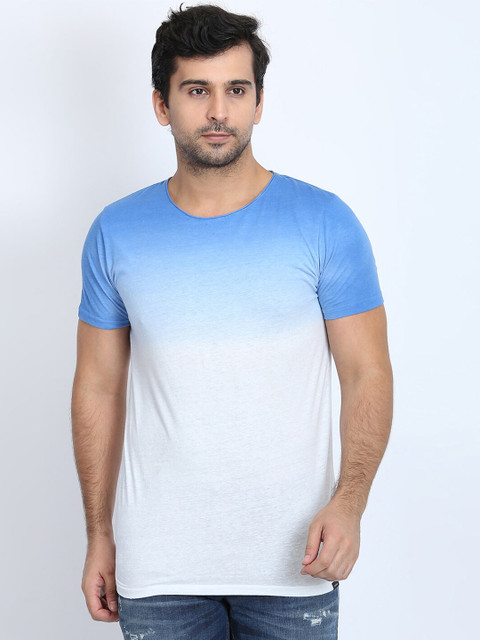

LINDBERGH Men Blue & White Colourblocked Slim Fit Cotton T-shirt