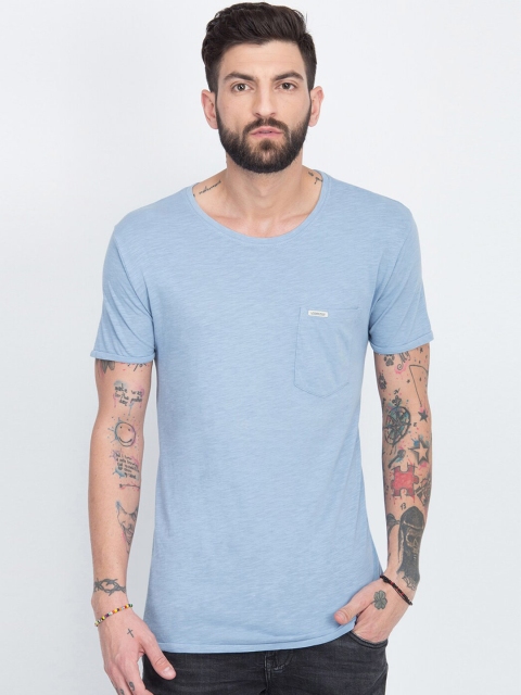

LINDBERGH Men Blue Slim Fit Cotton Pure Cotton T-shirt