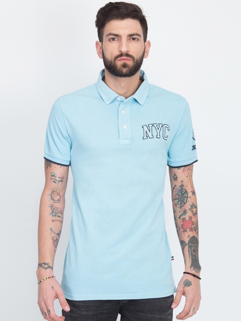 

LINDBERGH Men Blue Typography Polo Collar Slim Fit T-shirt