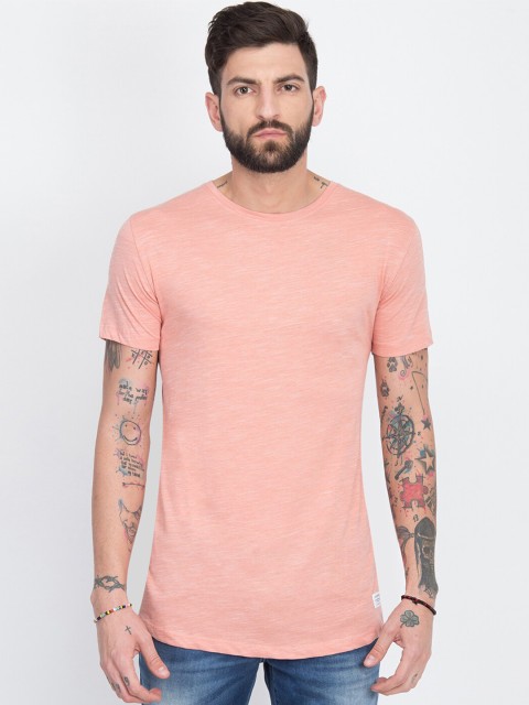 

LINDBERGH Men Peach-Coloured Slim Fit Cotton Pure Cotton T-shirt