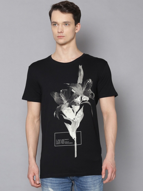 

LINDBERGH Men Black Floral Printed Slim Fit Cotton T-shirt