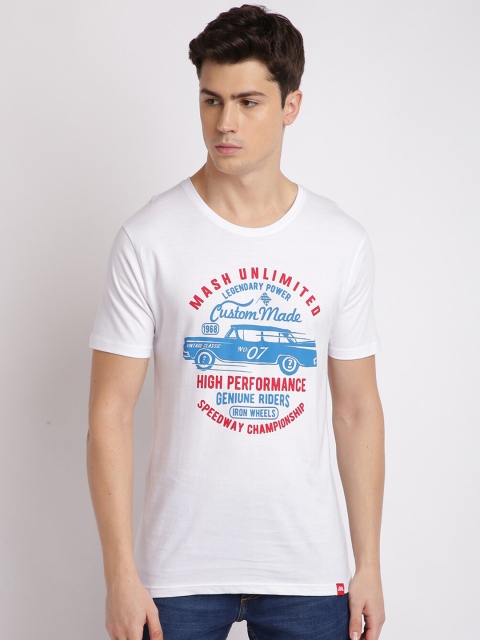 

MASH UNLIMITED Men White Brand Logo Printed Slim Fit Cotton T-shirt