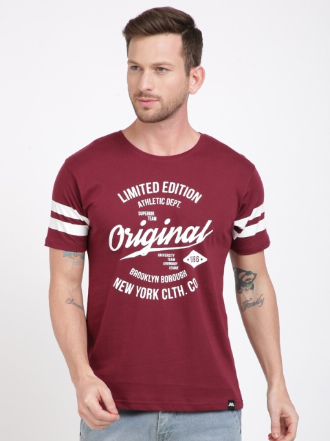 

MASH UNLIMITED Men Maroon Printed Slim Fit Cotton T-shirt