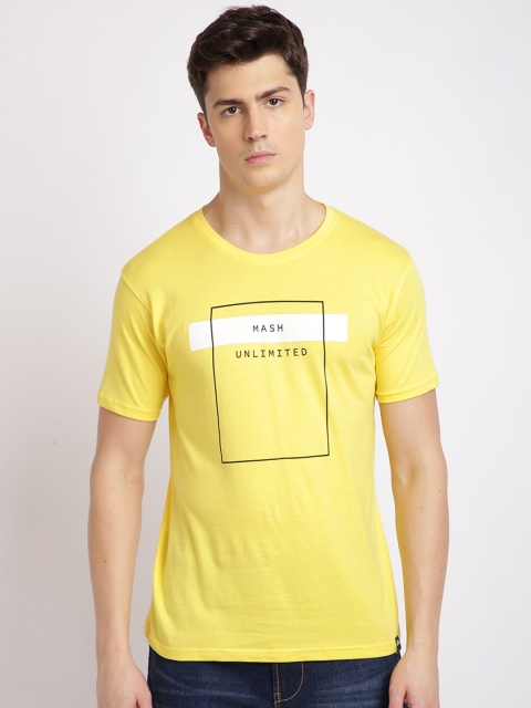 

MASH UNLIMITED Men Yellow Brand Logo Printed Slim Fit Cotton T-shirt
