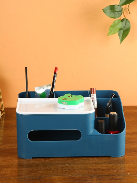 

House Of Accessories Teal-Blue & White Solid Seperator Desk Organiser