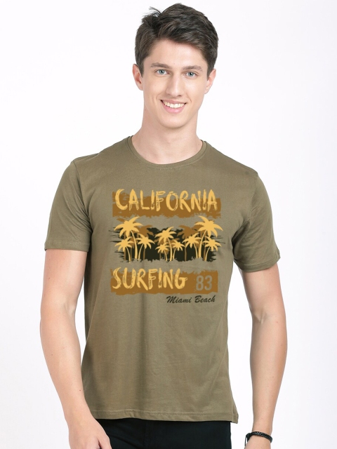 

MASH UNLIMITED Men Olive Green & Yellow Printed Slim Fit T-shirt