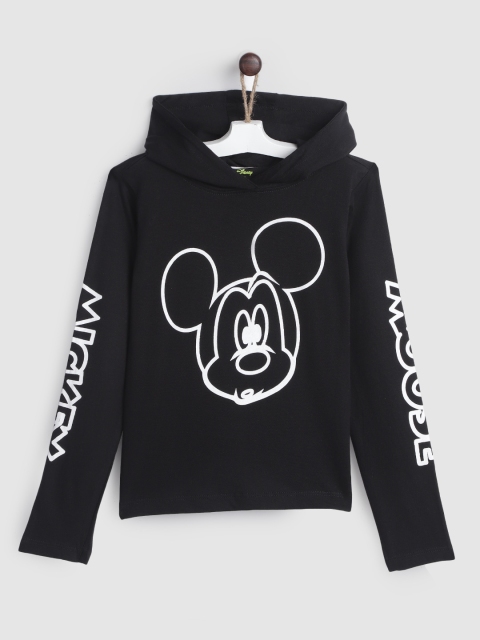

YK Disney Boys Black & White Cotton Mickey Mouse Print Hooded T-shirt