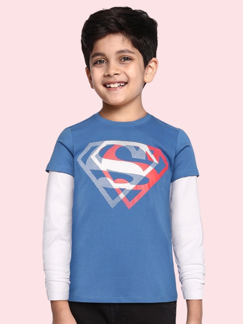 

YK Justice League Boys Blue & White Pure Cotton Superman Print T-shirt