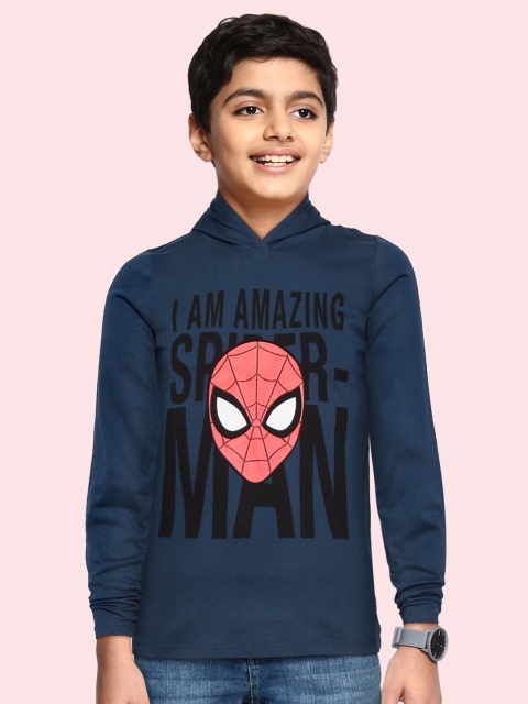 

YK Marvel Boys Navy Blue & Red Cotton Spider-Man Print Hooded T-shirt