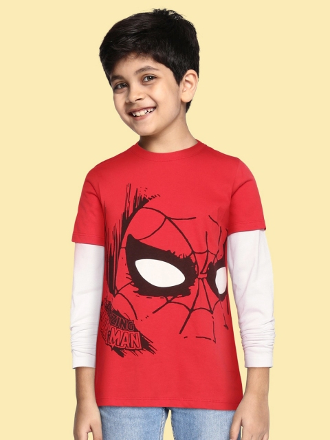 

YK Marvel Boys Red & Black Cotton Spider-Man Print T-shirt
