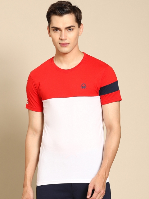 

United Colors of Benetton Men White & Red Colourblocked T-shirt