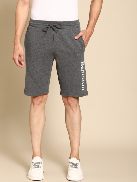 

United Colors of Benetton Men Grey Solid Regular Shorts with Printed Detail