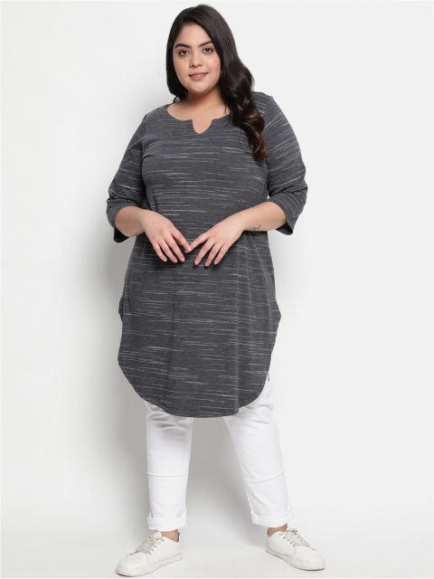 

Amydus Women Grey Cotton V-Neck Self Design Tunic
