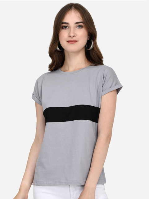 

OM SAI LATEST CREATION Women Grey And Black Regular Top