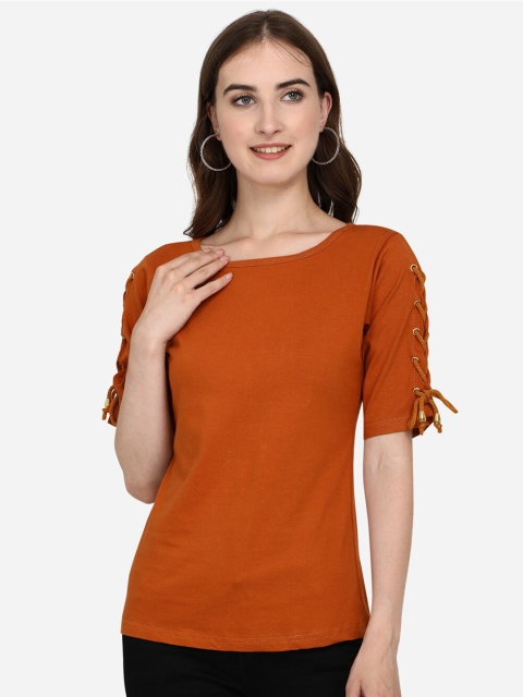 

OM SAI LATEST CREATION Women Rust Lace-Ups Regular Top