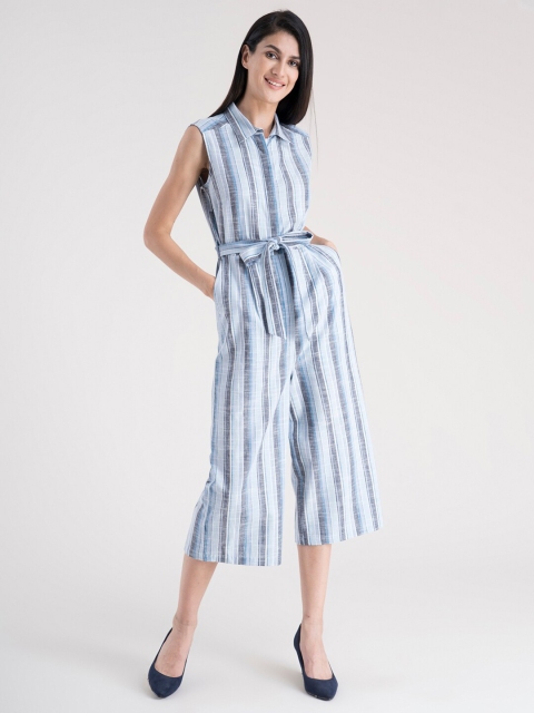 

FableStreet Women Blue & Multicoloured Striped Culotte Jumpsuit