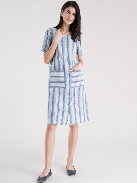 

FableStreet Blue Striped A-Line Dress