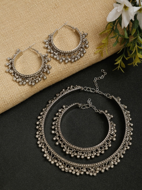

NEUDIS Women Antique Beads Work Silver Toned Necklace With Bracelet & Earring Set
