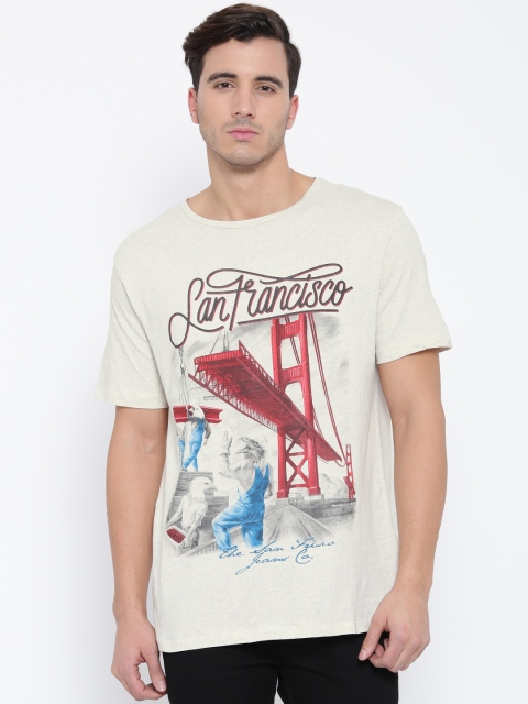 

SF JEANS by Pantaloons Men Off-White & Red Printed Round Neck T-shirt