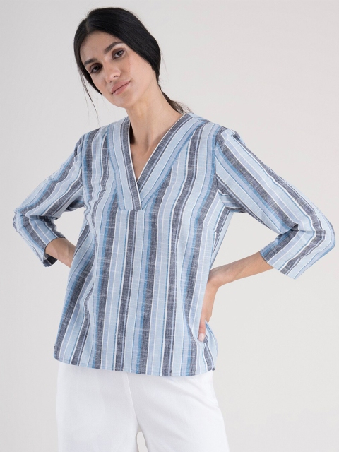 

FableStreet Blue Striped Regular Top