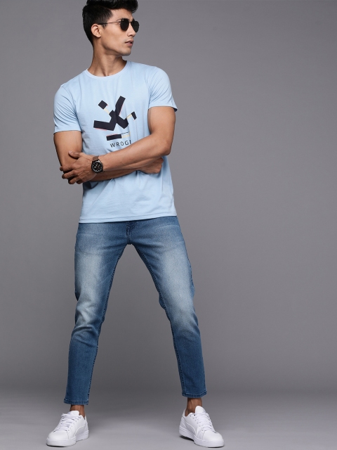 

WROGN Men Blue Skinny Fit Mid-Rise Heavy Fade Jeans