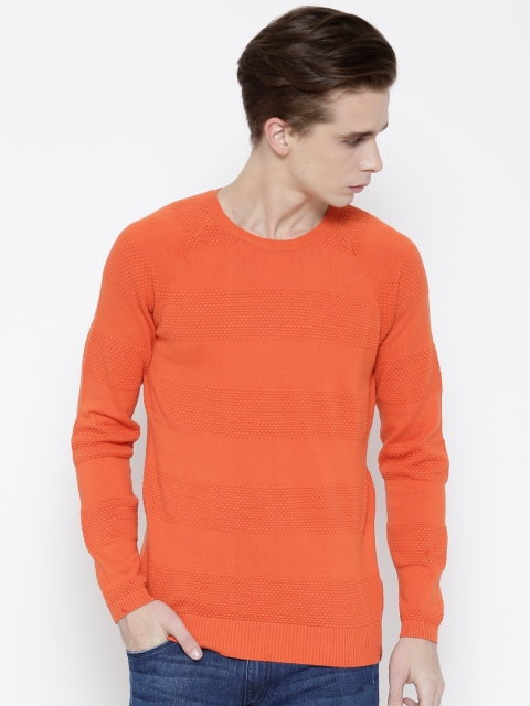 

United Colors of Benetton Men Orange Patterned Sweater
