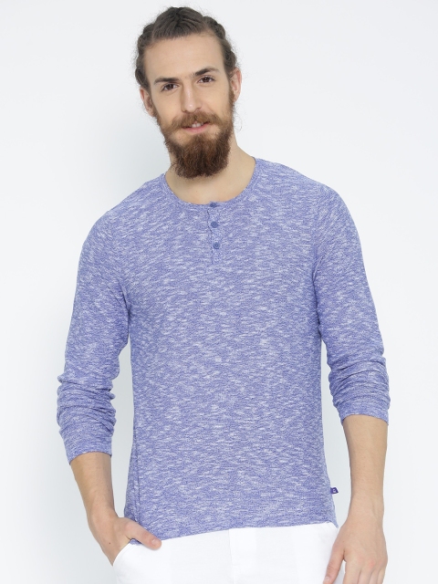 

United Colors of Benetton Men Blue Grindle Effect Henley T-shirt