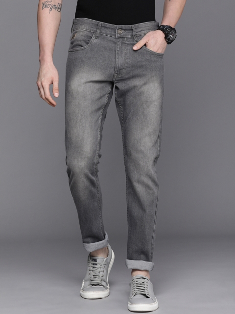 

WROGN Men Grey Slim Fit Low-Rise Light Fade Stretchable Jeans