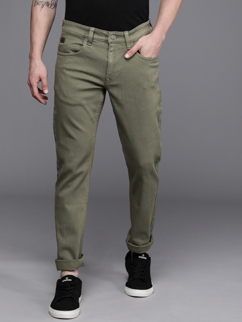 

WROGN Men Olive Green Slim Fit Stretchable Jeans