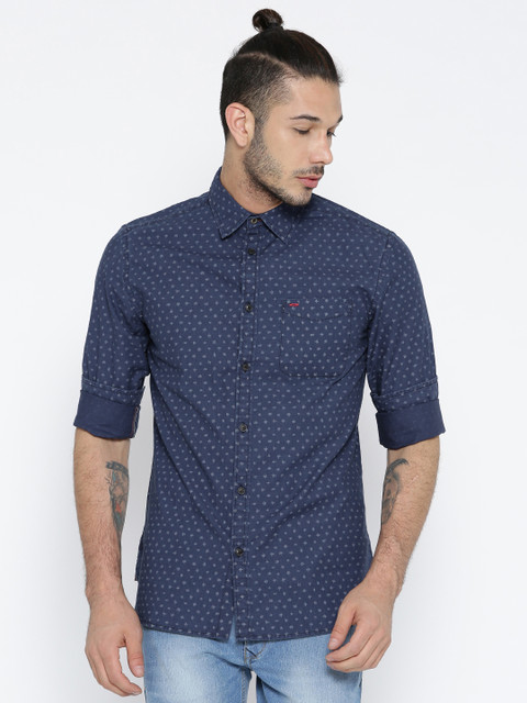 

Jack & Jones Men Blue Printed Denim Shirt