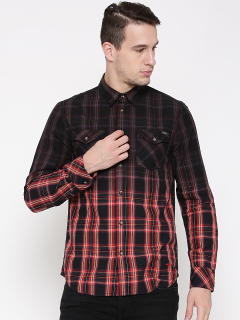 

Jack & Jones Men Black & Red Slim Fit Checked Dyed Casual Shirt