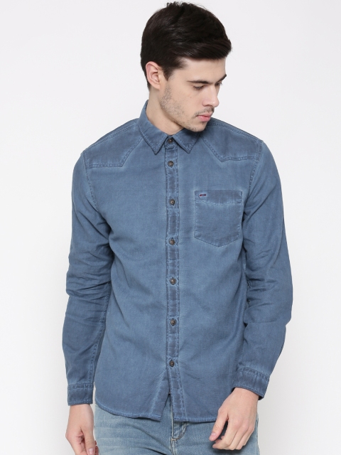 

Jack & Jones Men Blue Slim Fit Solid Dyed Casual Shirt