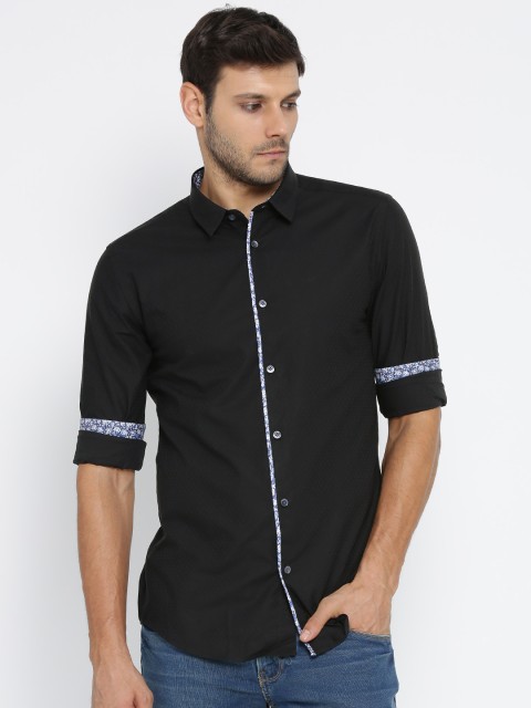 

Jack & Jones Men Black Slim Fit Self-Design Casual Shirt