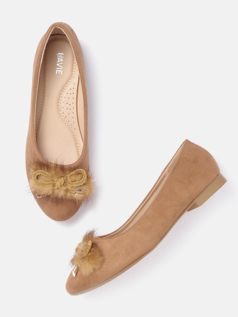 

Lavie Women Tan Brown Ballerinas with Bow & Faux Fur Detail