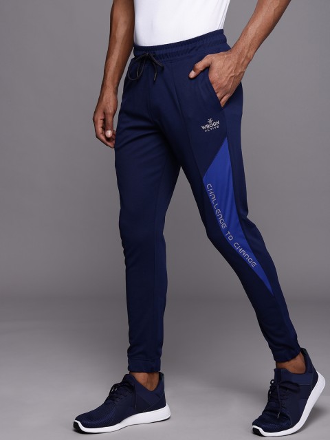 

Wrogn Active Men Navy Blue Colourblocked Slim Fit Joggers Track Pant